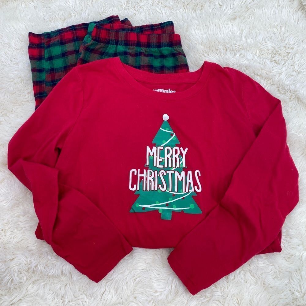Jammies for your families Christmas 2 piece pajama set PJs red green plaid tree